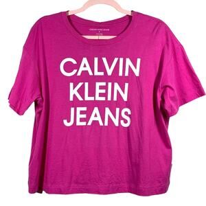 CALVIN KLEIN NWT Hot Pink Oversized Graphic Logo Shot Sleeve T-Shirt Medium